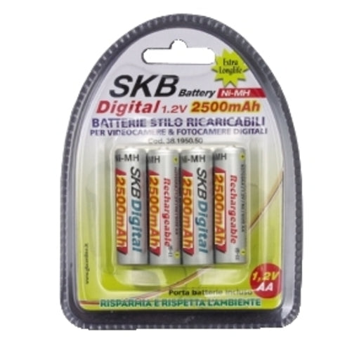 Confezione 4 batterie Ricaricabili STILO SKB - Tipo Stilo "AA" - 2500 mah