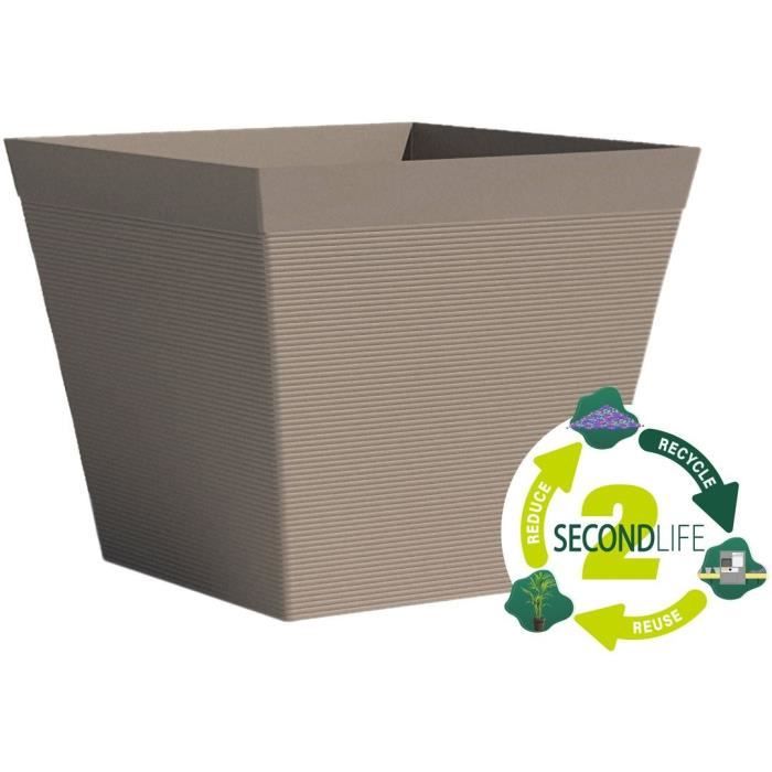 Vaso quadrato - GARDEN ID - Green Care Impact Taupe - 39 x 33 cm - Garanzia 10 anni - 100% riciclato - Resistente ai raggi UV/gel