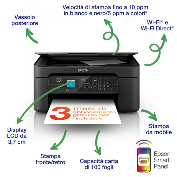 EPSON MULTIF. INK A4 COLORE, WF-2910DWF, 18PPM, FRONTE/RETRO, USB/WIFI, 4 IN 1