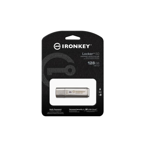 Kingston Technology IronKey 128GB IKLP50 AES USB, w/256bit Encryption (128GB USB 3.2 IRONKEY LOCKER+50 - AES USB W/256BIT ENCRYPTION)