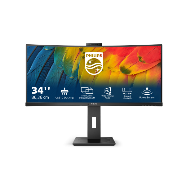 PHILIPS MONITOR CURVO 34 LED VA ULTRA WIDE 3440X1440 21:9 4MS 350 CDM, USB-C DOCK, WEBCAM, REG ALTEZ, MULTIMEDIALE