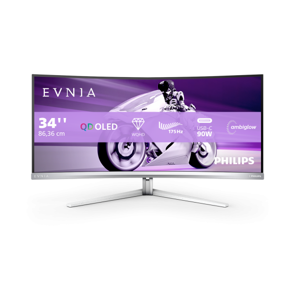 PHILIPS MONITOR GAMING CURVO 34 ENVIA, QD-OLED 21:9 UWQHD 0,1MS, DP/HDMI, USB-C DOCKING, REG ALTEZZA