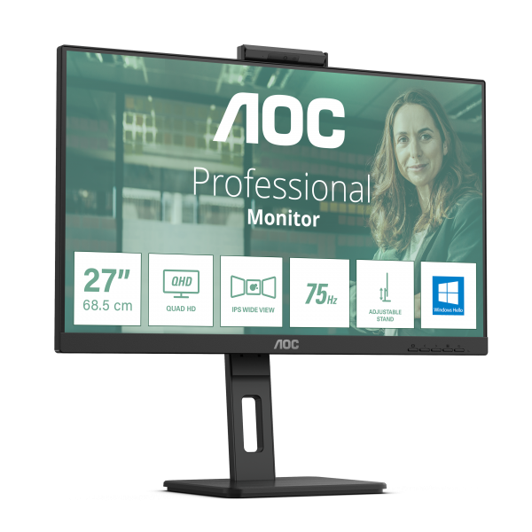 AOC MONITOR 27 LED IPS QHD 16:9 4MS 350 CDM, WEBCAM, USB-C, PIVOT, DP/2HDMI, MULTIMEDIALE