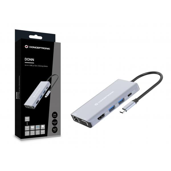Conceptronic DONN20G Cablato USB 3.2 Gen 1 [3.1 Gen 1] Type-C Grigio (Conceptronic DONN20G dockingstation Le)