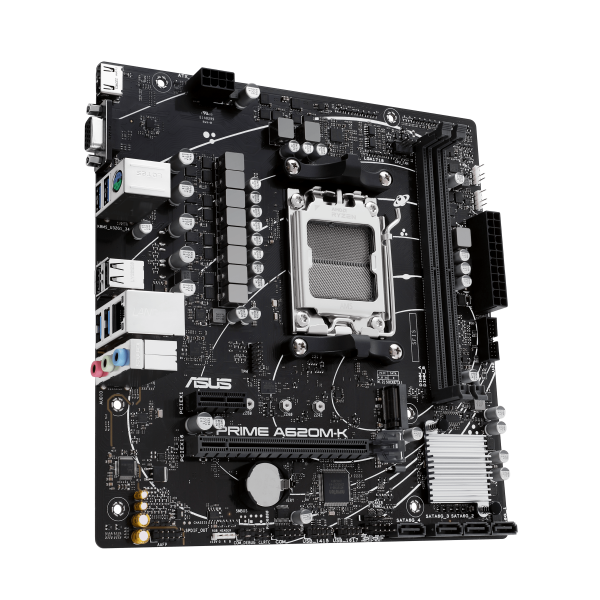 Scheda Madre Asus PRIME A620M-K - Socket AM5 - Supporta i processori AMD Socket AM5 Ryzen 7000 - 2x DDR5 - RAID 0, 1,10 - Vga, Hdmi - USB 3.2/2.0 - Gigabit LAN - Audio HD 7.1 - PCI Express x16 - mAT