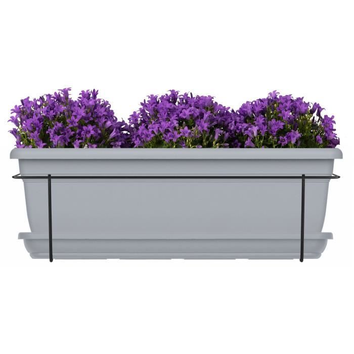Kit fioriera con supporto in metallo e vassoio - GARDEN ID Relax - Grigio Pietra 50 cm - Riciclato e riciclabile al 100%