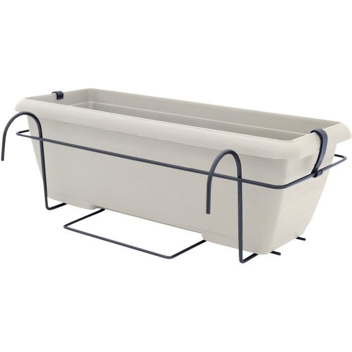 Kit fioriera con supporto in metallo e vassoio integrato - GARDEN ID Teramo - Bianco 50 cm - Effetto pietra - Riciclato/riciclabile