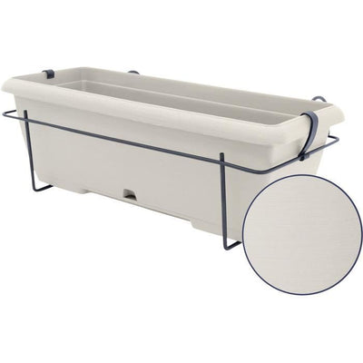 Kit fioriera con supporto in metallo e vassoio integrato - GARDEN ID Teramo - Bianco 50 cm - Effetto pietra - Riciclato/riciclabile