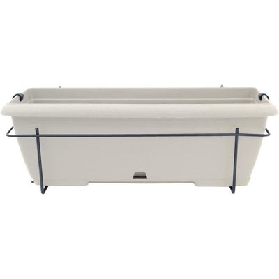 Kit fioriera con supporto in metallo e vassoio integrato - GARDEN ID Teramo - Bianco 50 cm - Effetto pietra - Riciclato/riciclabile