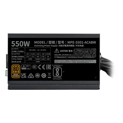 ALIMENTATORE 550W BRONZE 80+ NO MOD NO MODULARE 120MM V3 230V MWE ATX
