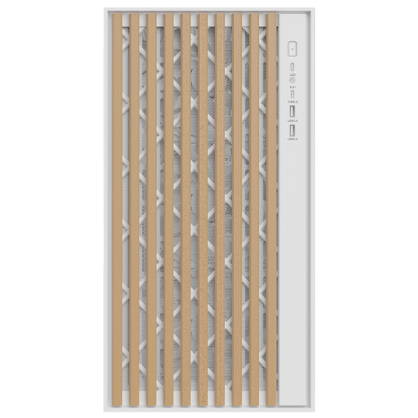 Case Itek Woody - Gaming Tower, ATX, 3x14cm White fan, 2xUSB3, Type-C, Wood Front, Temp Glass Side Panel, White Edition