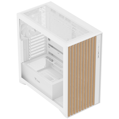 Case Itek Woody - Gaming Tower, ATX, 3x14cm White fan, 2xUSB3, Type-C, Wood Front, Temp Glass Side Panel, White Edition