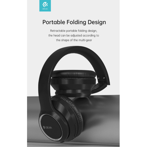 Devia Cuffia Wireless Em039 Bluetooth V. 5.2 Ricaricabile Nera