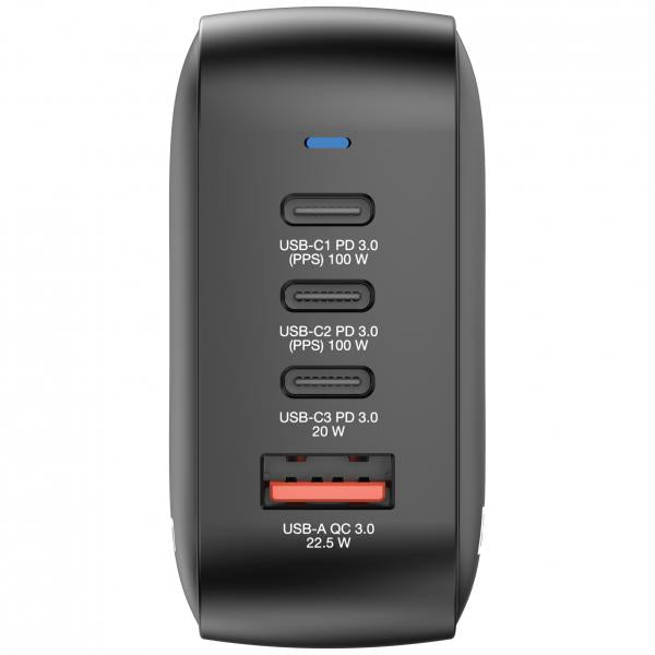 Verbatim Netzteil - GaN - 100 Watt - 5 A - PD 3.0, PD/PPS, QC 4.0 - 4 Ausgabeanschlussstellen (3 x USB-C, USB)
