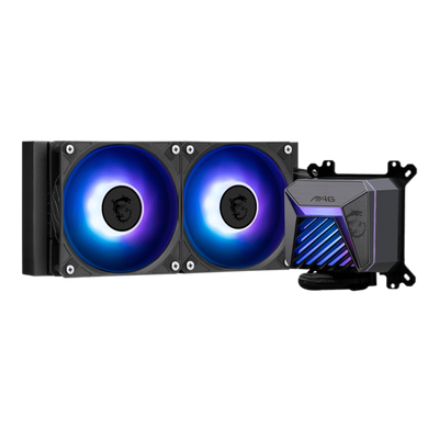 MSI MAG Coreliquid A15 240 è un sistema di raffreddamento liquido all-in-one con radiatore da 240mm e due ventole da 12cm. Offre prestazioni termiche eccezionali e illuminazione ARGB pe