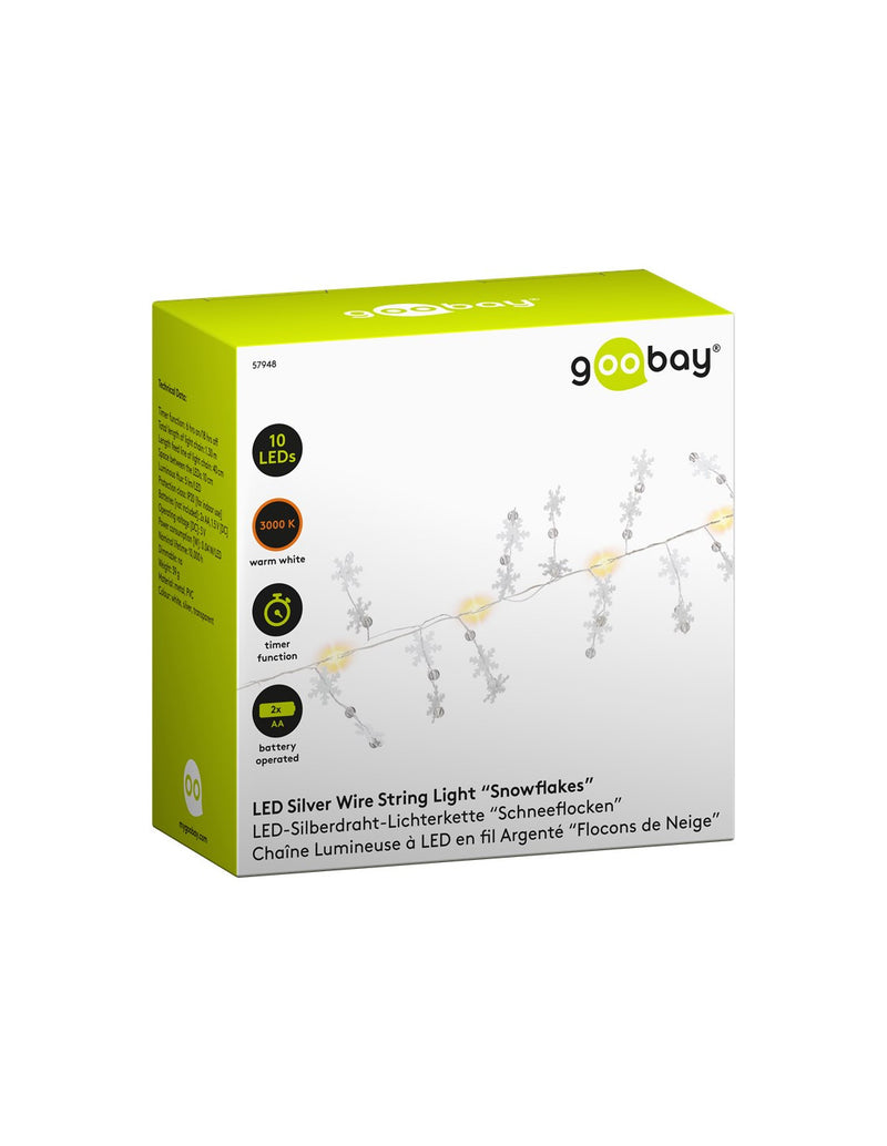 Stringa 10 LED Fiocchi di Neve IP20 Bianco Caldo a Batteria con Timer