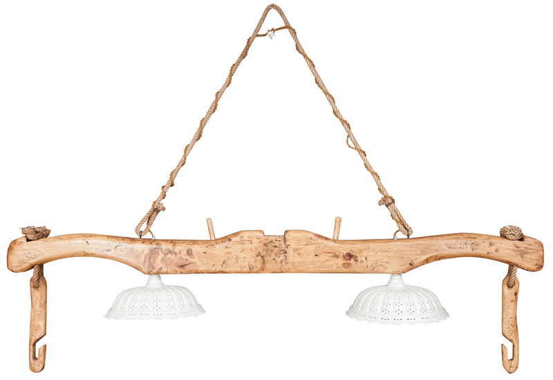 Biscottini Giogo lampadario in legno massello di tiglio finitura naturale L161xPR31xH41 cm. Made in Italy