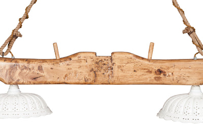 Biscottini Giogo lampadario in legno massello di tiglio finitura naturale L161xPR31xH41 cm. Made in Italy
