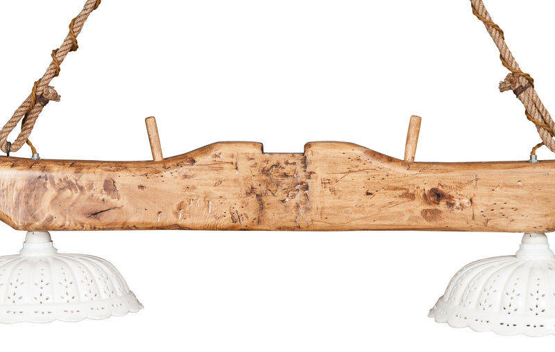 Biscottini Giogo lampadario in legno massello di tiglio finitura naturale L161xPR31xH41 cm. Made in Italy