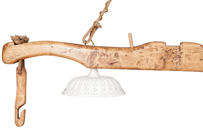 Biscottini Giogo lampadario in legno massello di tiglio finitura naturale L161xPR31xH41 cm. Made in Italy
