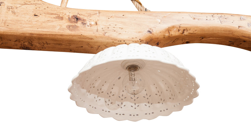 Biscottini Giogo lampadario in legno massello di tiglio finitura naturale L161xPR31xH41 cm. Made in Italy