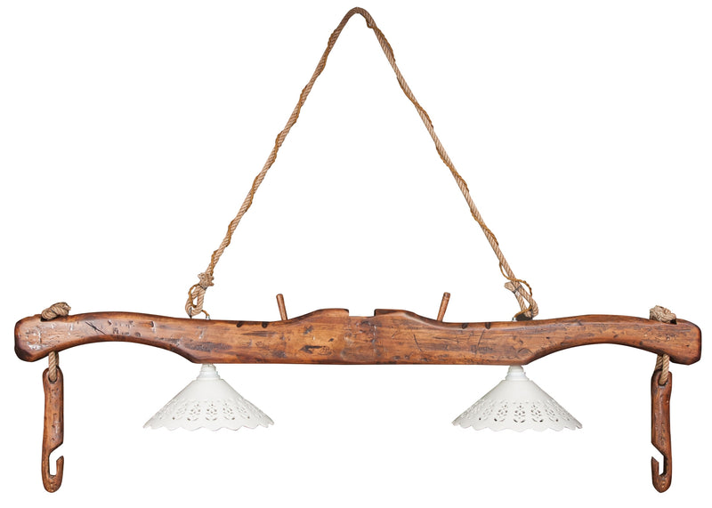 Biscottini Giogo lampadario in legno massello di tiglio finitura noce.Made in Italy