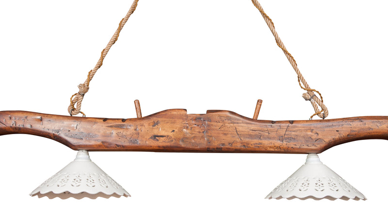 Biscottini Giogo lampadario in legno massello di tiglio finitura noce.Made in Italy