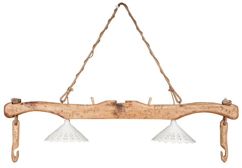 Biscottini Giogo lampadario in legno massello di tiglio finitura naturale.Made in Italy