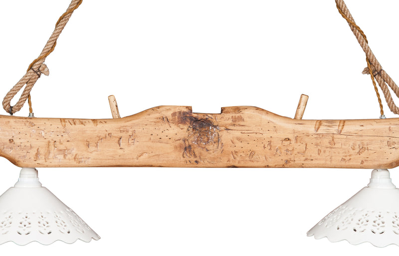 Biscottini Giogo lampadario in legno massello di tiglio finitura naturale.Made in Italy