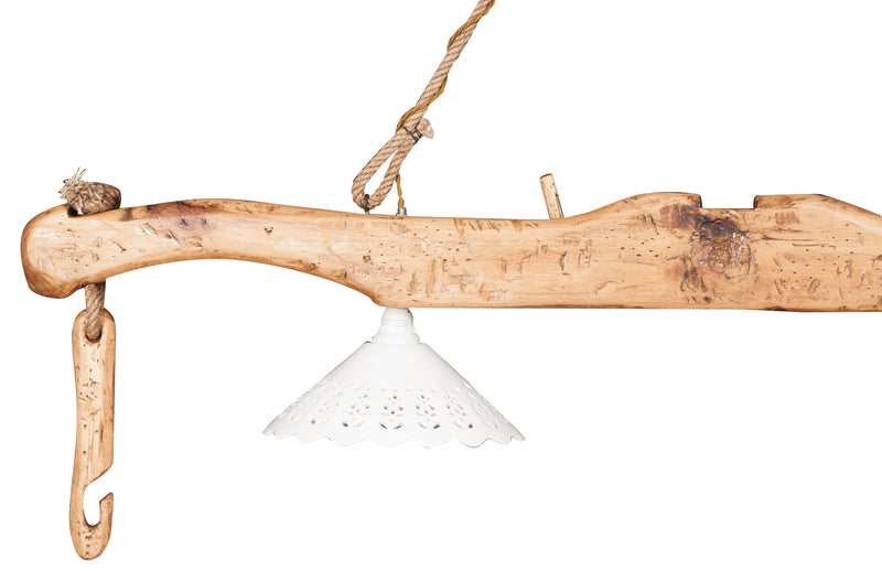 Biscottini Giogo lampadario in legno massello di tiglio finitura naturale.Made in Italy