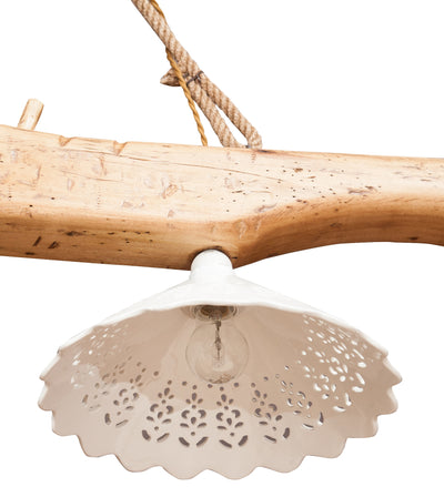 Biscottini Giogo lampadario in legno massello di tiglio finitura naturale.Made in Italy