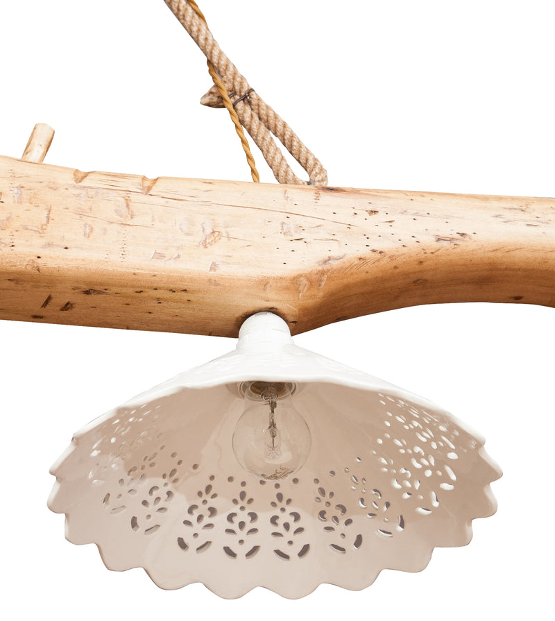 Biscottini Giogo lampadario in legno massello di tiglio finitura naturale.Made in Italy