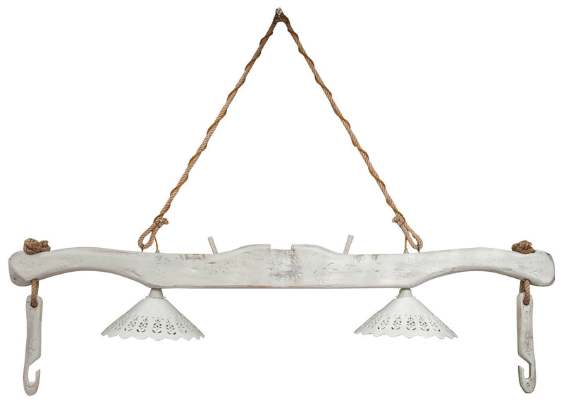 Biscottini Giogo lampadario in legno massello di tiglio finitura bianca anticata Made in Italy