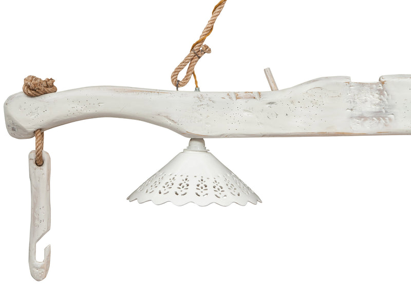 Biscottini Giogo lampadario in legno massello di tiglio finitura bianca anticata Made in Italy