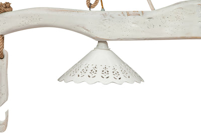Biscottini Giogo lampadario in legno massello di tiglio finitura bianca anticata Made in Italy