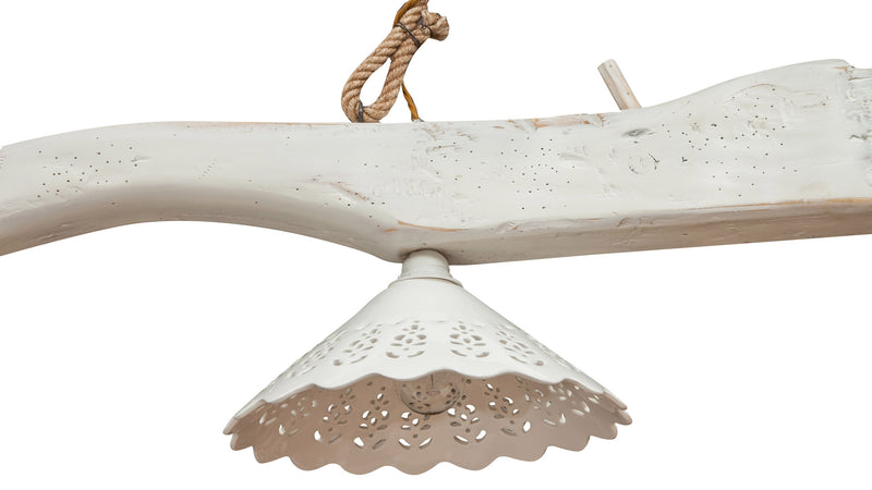 Biscottini Giogo lampadario in legno massello di tiglio finitura bianca anticata Made in Italy
