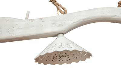 Biscottini Giogo lampadario in legno massello di tiglio finitura bianca anticata Made in Italy