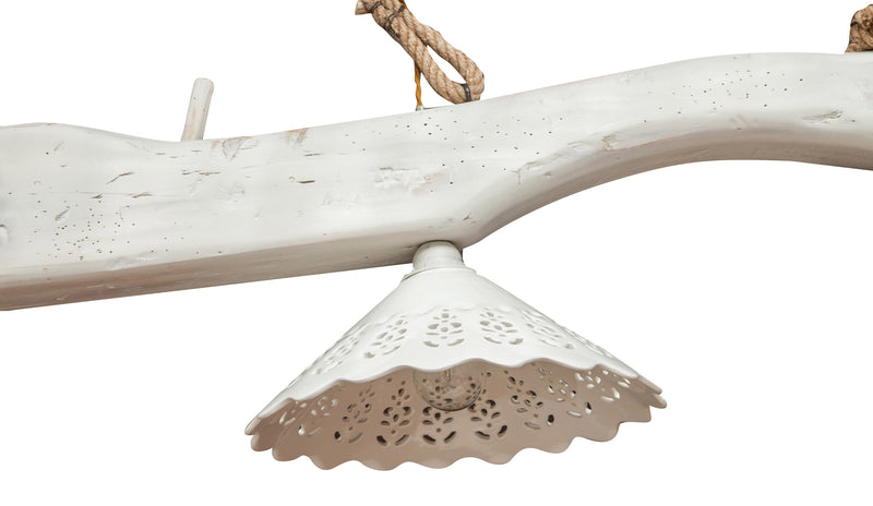 Biscottini Giogo lampadario in legno massello di tiglio finitura bianca anticata Made in Italy