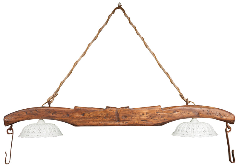 Biscottini Giogo lampadario in legno massello di tiglio finitura noce scuro Made in Italy