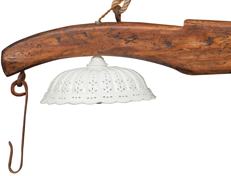 Biscottini Giogo lampadario in legno massello di tiglio finitura noce scuro Made in Italy