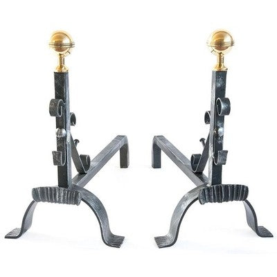 COPPIA DI ALARI FERRO BATTUTO LINEA CM.27X61X47 CAMINO CAMINETTO FUOCO