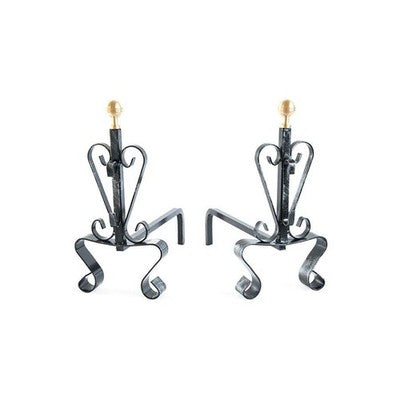 COPPIA DI ALARI FERRO BATTUTO MEDI CM.22X45X42 CAMINO CAMINETTO FUOCO