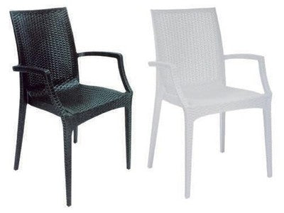 2 PZ POLTRONA SEDIA IN RESINA RATTAN BISTROT COLORE BIANCO O ANTRACITE