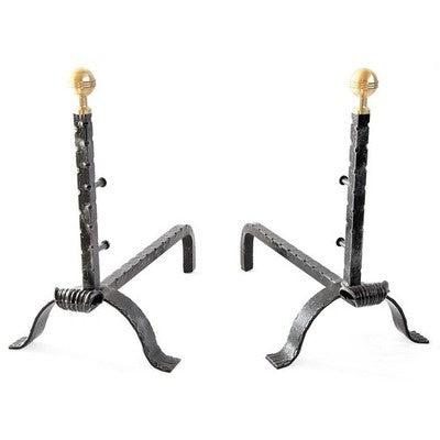 COPPIA DI ALARI FERRO BATTUTO CM.24X43X39 CAMINO CAMINETTO FUOCO