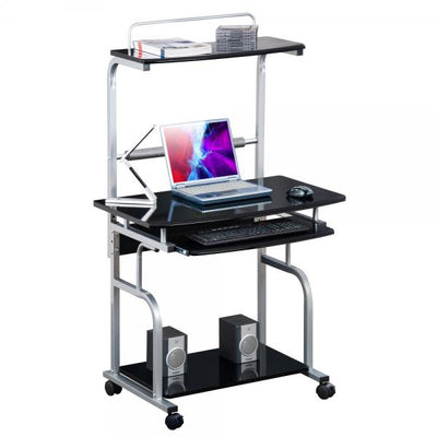 TECHLY ICA-TB 7800BK - SCRIVANIA MOBILE CON PIANO TASTIERA ESTRAIBILE - NERO LUCIDO