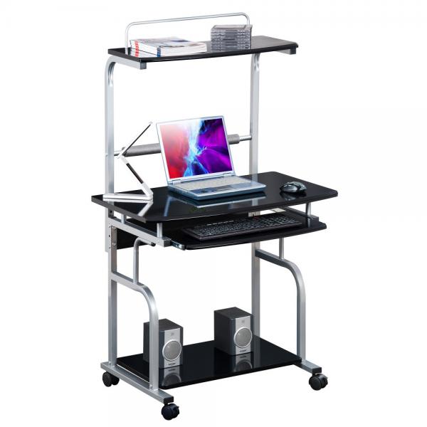 TECHLY ICA-TB 7800BK - SCRIVANIA MOBILE CON PIANO TASTIERA ESTRAIBILE - NERO LUCIDO