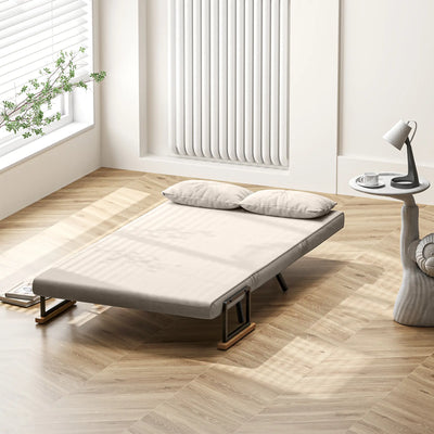 Divano Letto 3 in 1 in Tessuto Effetto Velluto con Schienale Regolabile e 2 Cuscini, 102x73x81 cm, Bianco Crema