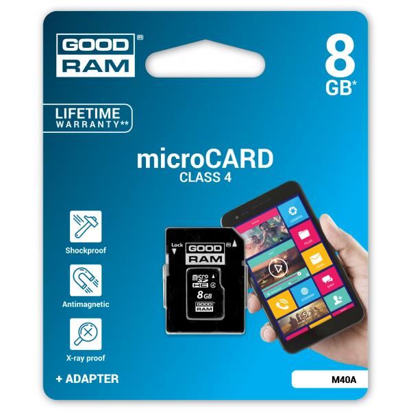 Memoria MicroSD 8 GB Goodram - Transflash 8 Gb - Classe 4 - Con Adattatore