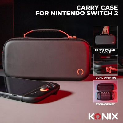 Custodia protettiva e di trasporto - KONIX - Console Nintendo Switch 2 - Rete porta accessori - 8 scomparti per giochi - Nero