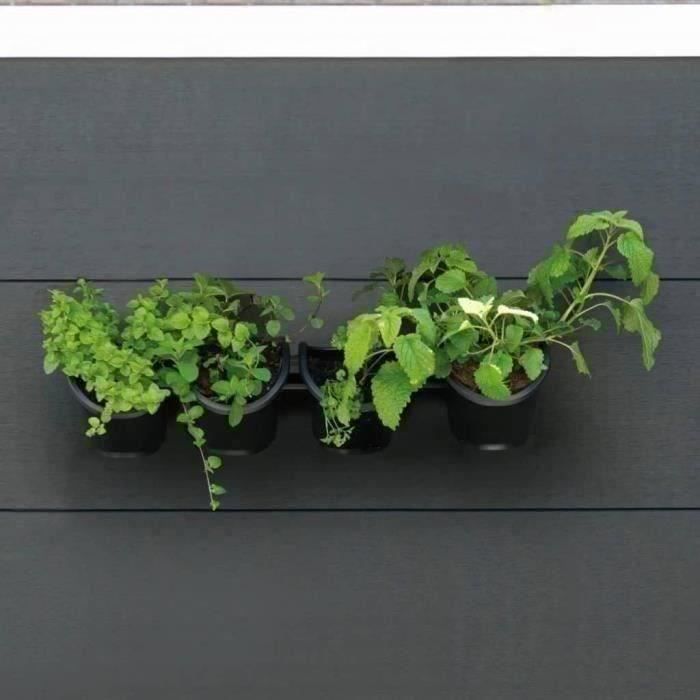 Fioriera da parete - Kit da parete composto da supporto a muro e 4 vasi (1 L) - Nero - Dim H 15 x L 60 cm - NATURA